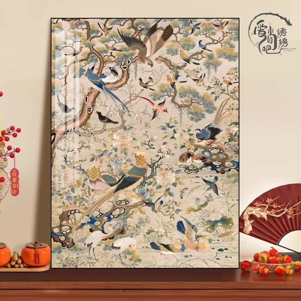 十字绣【花鸟祥和图】新款欧式复古艺术线绣客厅玄关装饰diy刺绣