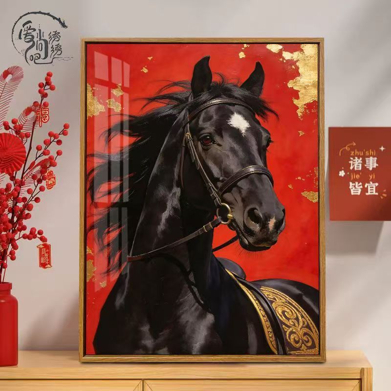 汗血宝马十字绣原创新款高级感吉祥骏马线绣客厅玄关diy手工刺绣