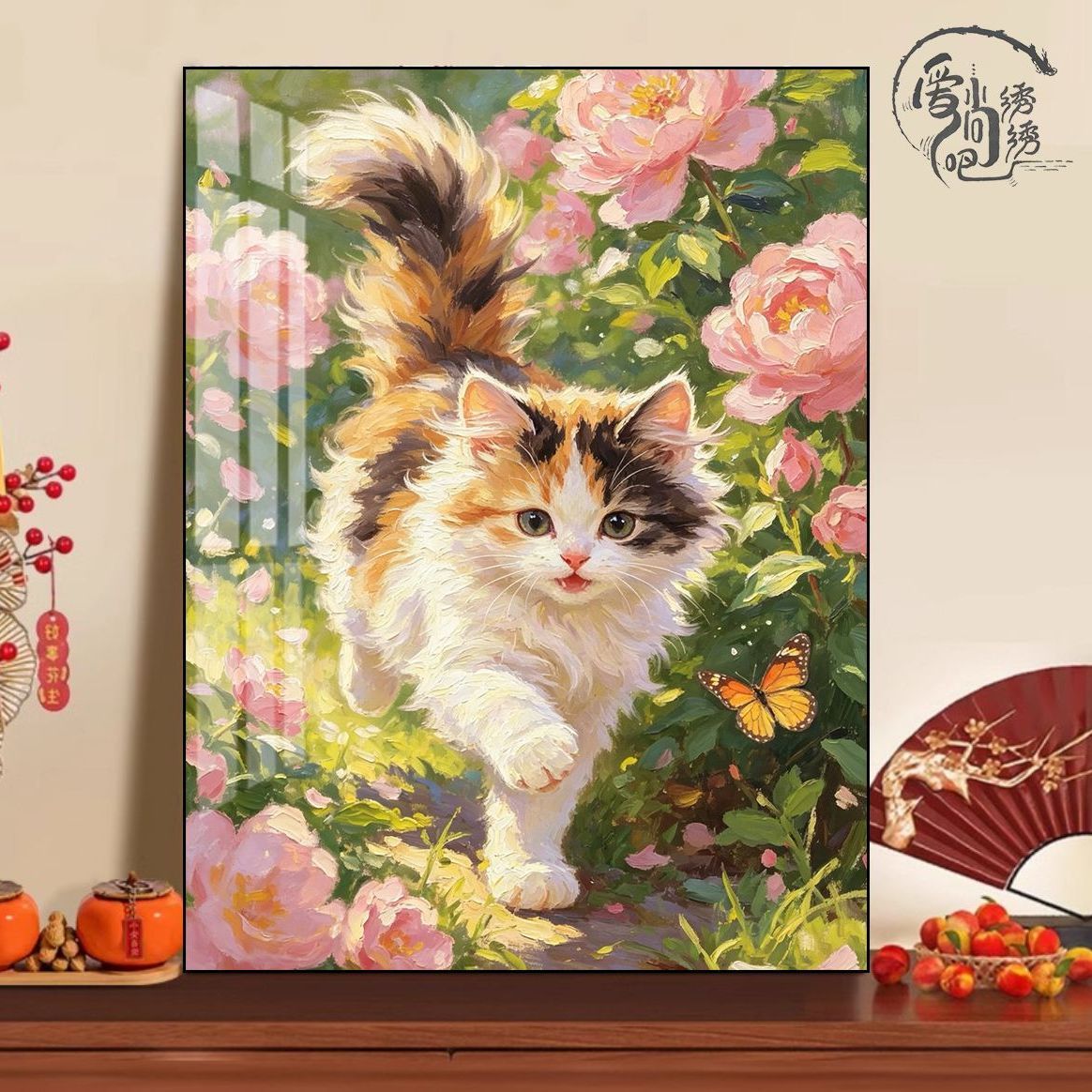 花海小猫咪十字绣新款ins治愈系唯美动物线绣客厅玄关手工diy刺绣