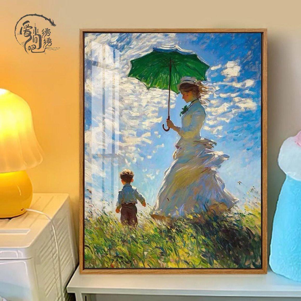 撑伞女孩十字绣新款莫奈世界名画人物线绣客厅卧室diy手工绣小件