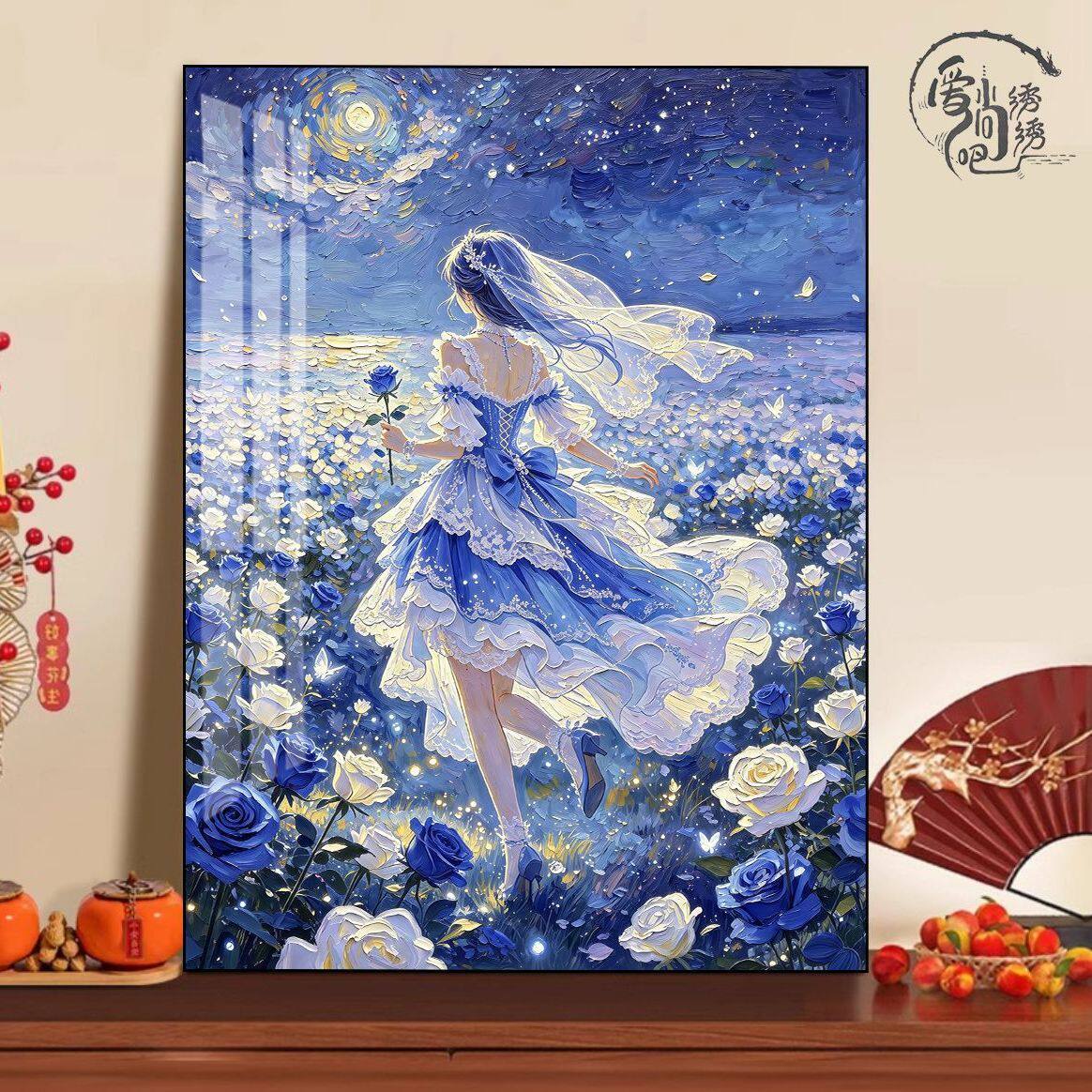 玫瑰花海少女十字绣新款原创ins风唯美人物线绣客厅卧室diy手工绣