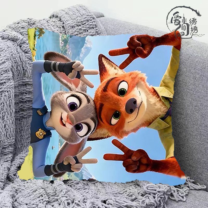 尼克狐朱迪十字绣抱枕新款温馨可爱线绣枕套沙发卧室靠枕diy刺绣