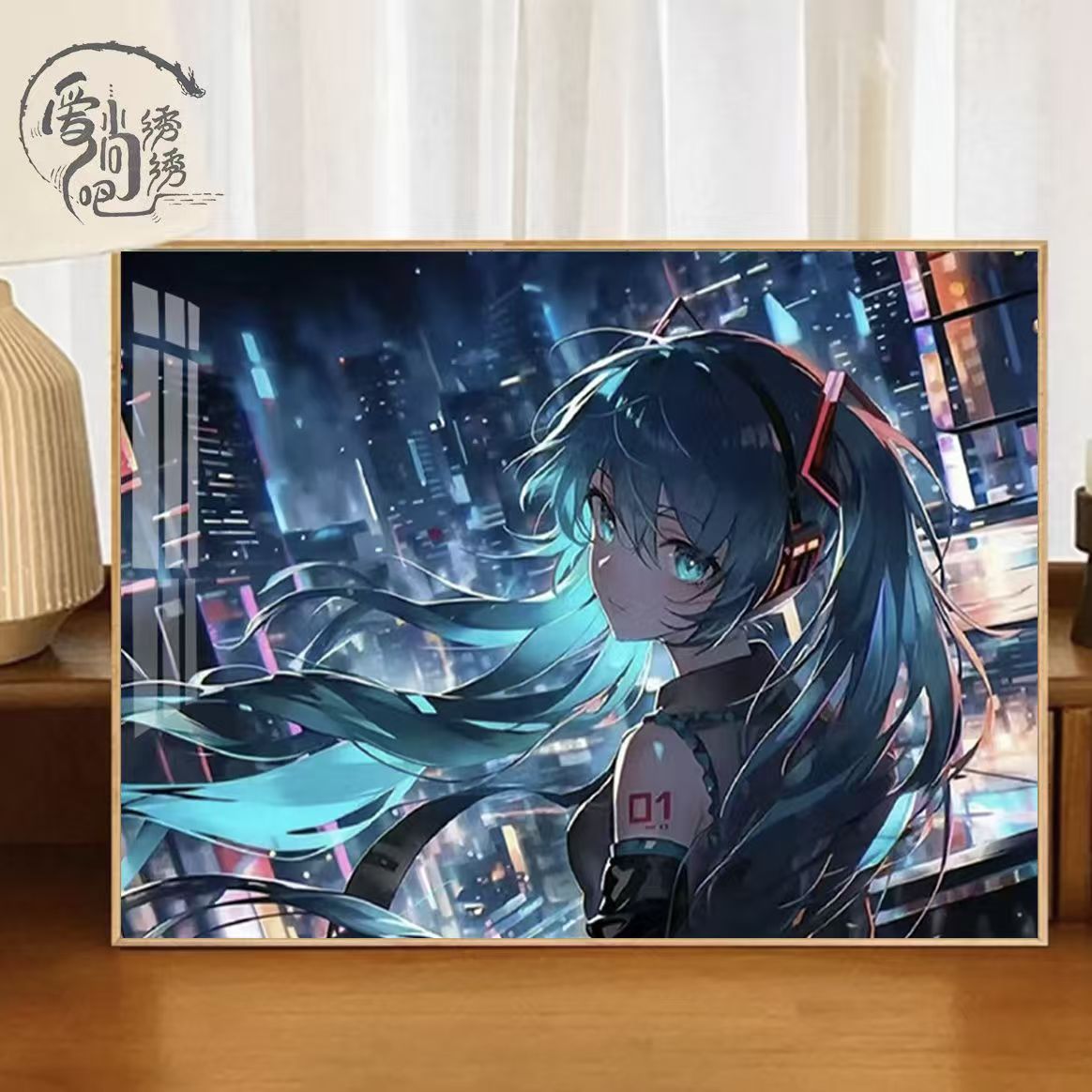 初音未来十字绣新款高颜值ins人物线绣客厅儿童卧室手工绣diy小件
