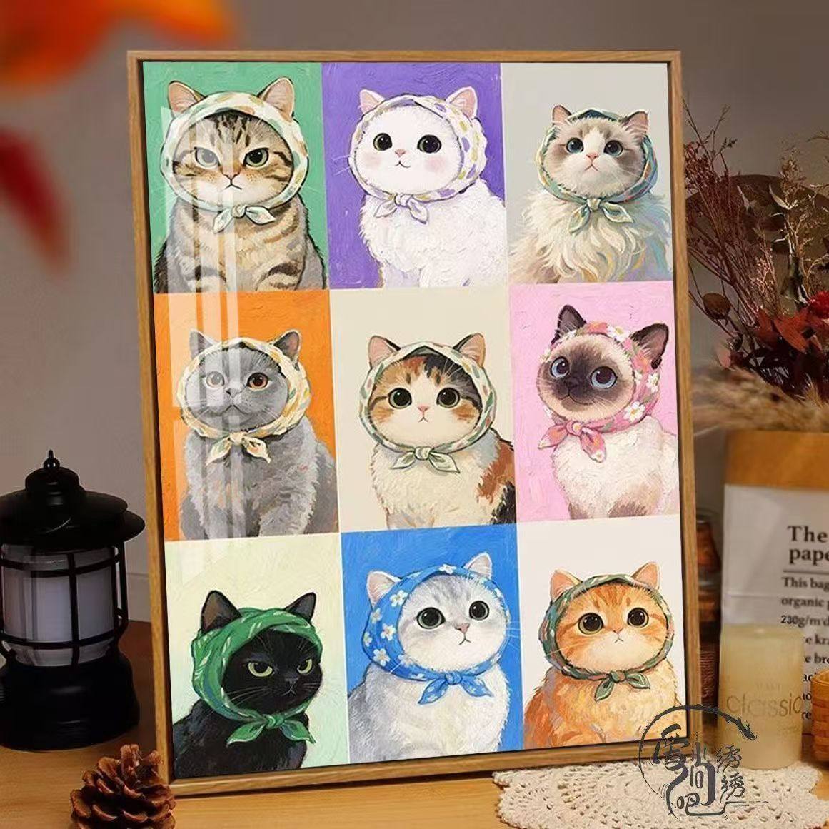 超萌头巾小猫咪十字绣新款治愈系卡通线绣客厅卧室手工diy自己绣