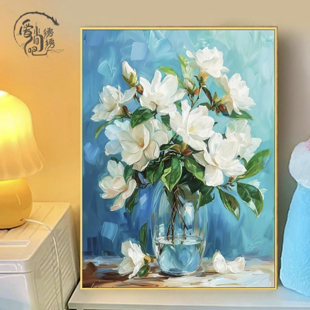 欧式清新玉兰花十字绣爆款治愈系花卉线线绣客厅餐厅玄关刺绣diy