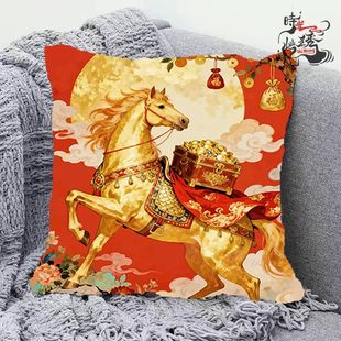 福马献瑞十字绣抱枕新款国风喜庆马年线绣沙发卧室靠枕diy手工绣