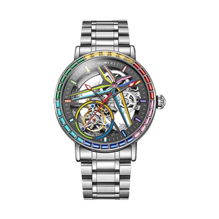 潮牌个性陀飞轮镂空手表男士时尚潮流防水钢带腕表轻奢大表盘男表