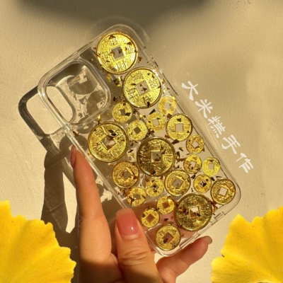 招财金币铜钱苹果滴胶手机壳