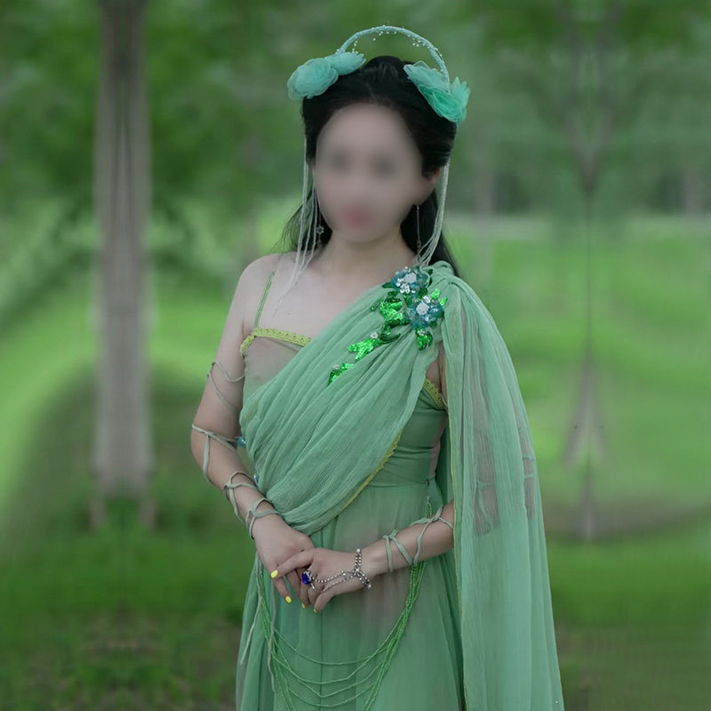 古装剧欢天喜地七仙女青儿唐风襦裙淡绿色仙女服唯美写真服舞蹈服