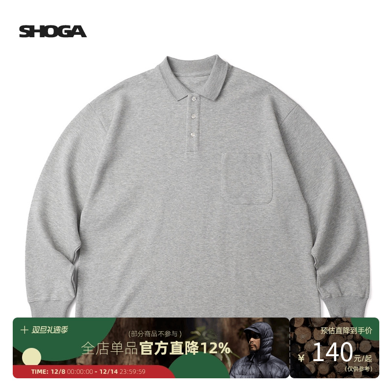 SHOGA重磅320G玲珑珠地棉情侣polo衫长袖t恤宽松休闲打底上衣男秋