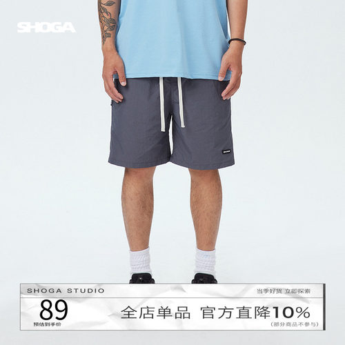 SHOGA短裤男夏新品宽松五分裤日系复古潮流抽绳直筒中裤休闲短裤