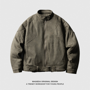 马切达冬季哈灵顿美式男款棉衣鹿皮绒复古冬装外套潮牌痞帅棉服