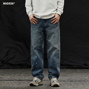 休闲长裤 秋季 男士 马切达春秋2025日系复古直筒宽松泼墨水洗牛仔裤