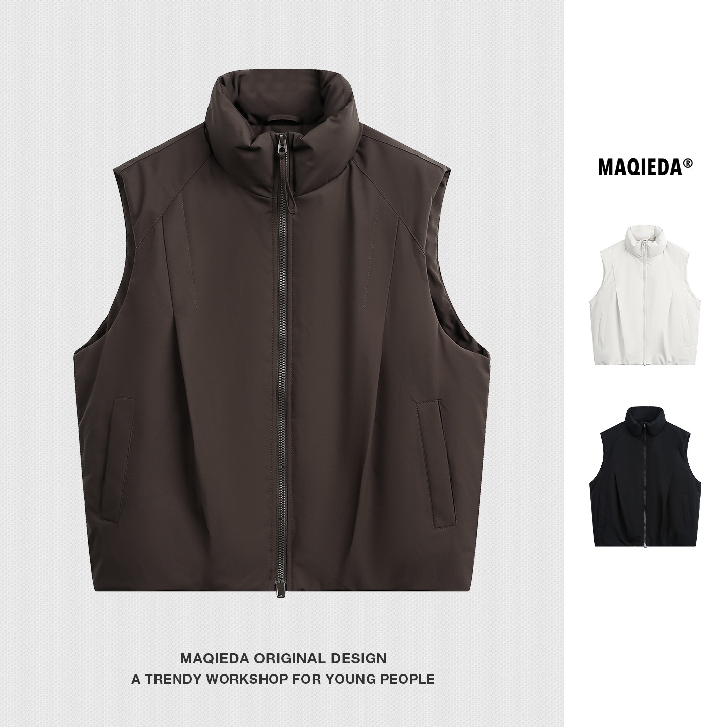 马切达简约风纯色男女时尚户外休闲羽绒马甲立领美式百搭潮流外套,男装,羽绒马甲,淘宝优惠券,粉丝福利购,淘宝优惠卷