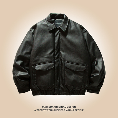 马切达冬季户外防风PU皮机车外套