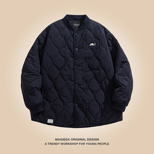 马切达冬季日系格子复古男士棉服纯色宽松棒球服男款运动外套潮牌