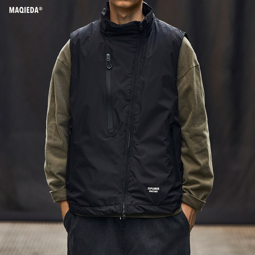 复古工装立领羽绒马甲男情侣外套