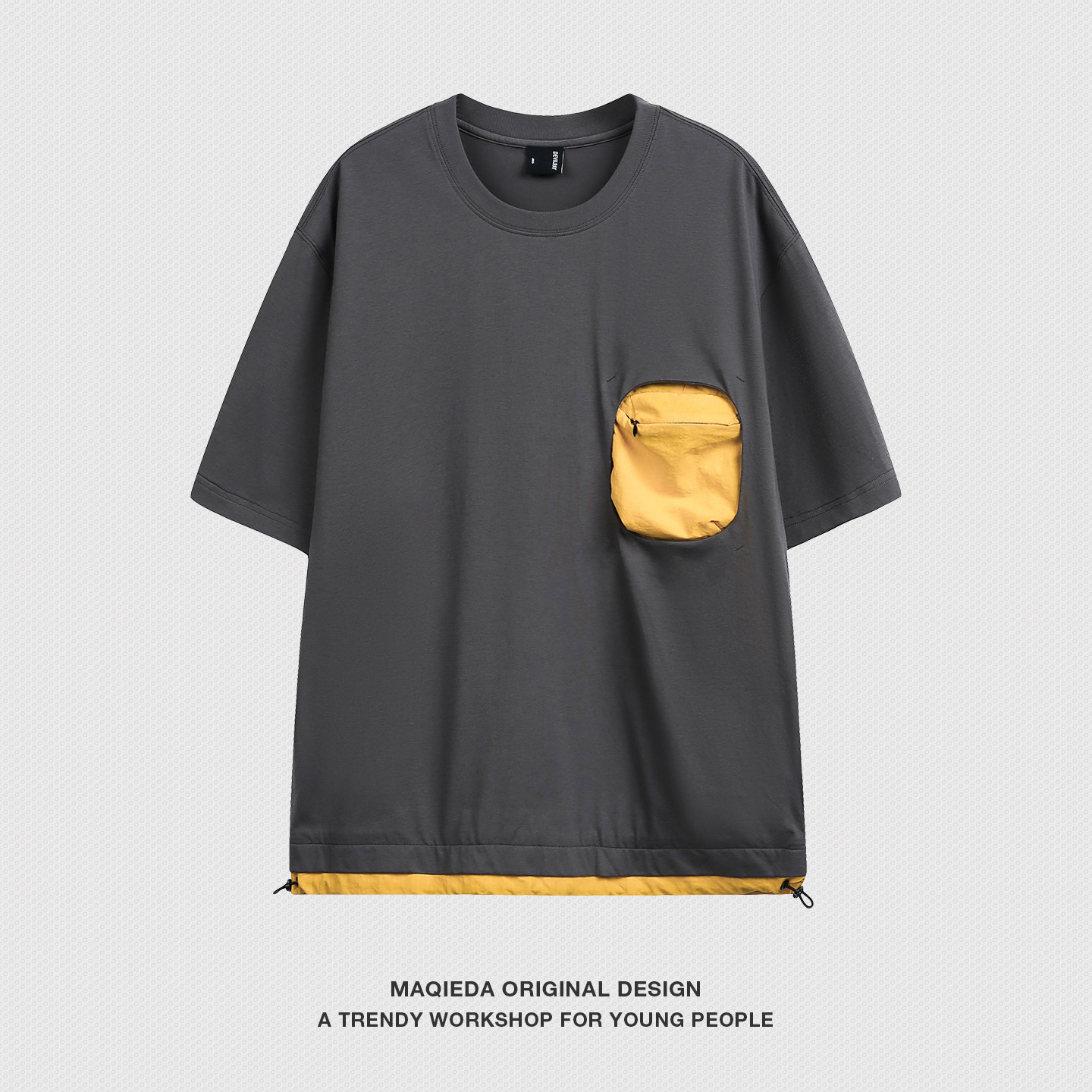 马切达夏季新款山系机能立体口袋男士短袖T恤工装宽松拼接五分袖