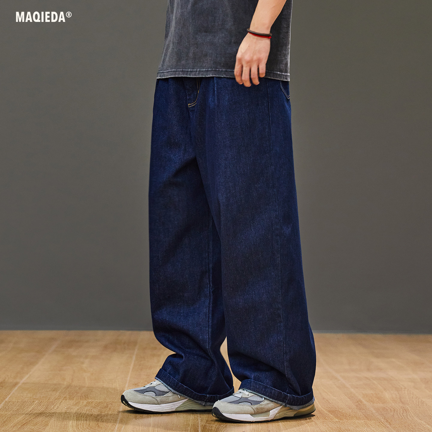 秋季男款抽绳直筒日系牛仔裤休闲百搭阔腿长裤男士纯色复古男裤潮,男装,牛仔裤,淘宝优惠券,粉丝福利购,淘宝优惠卷