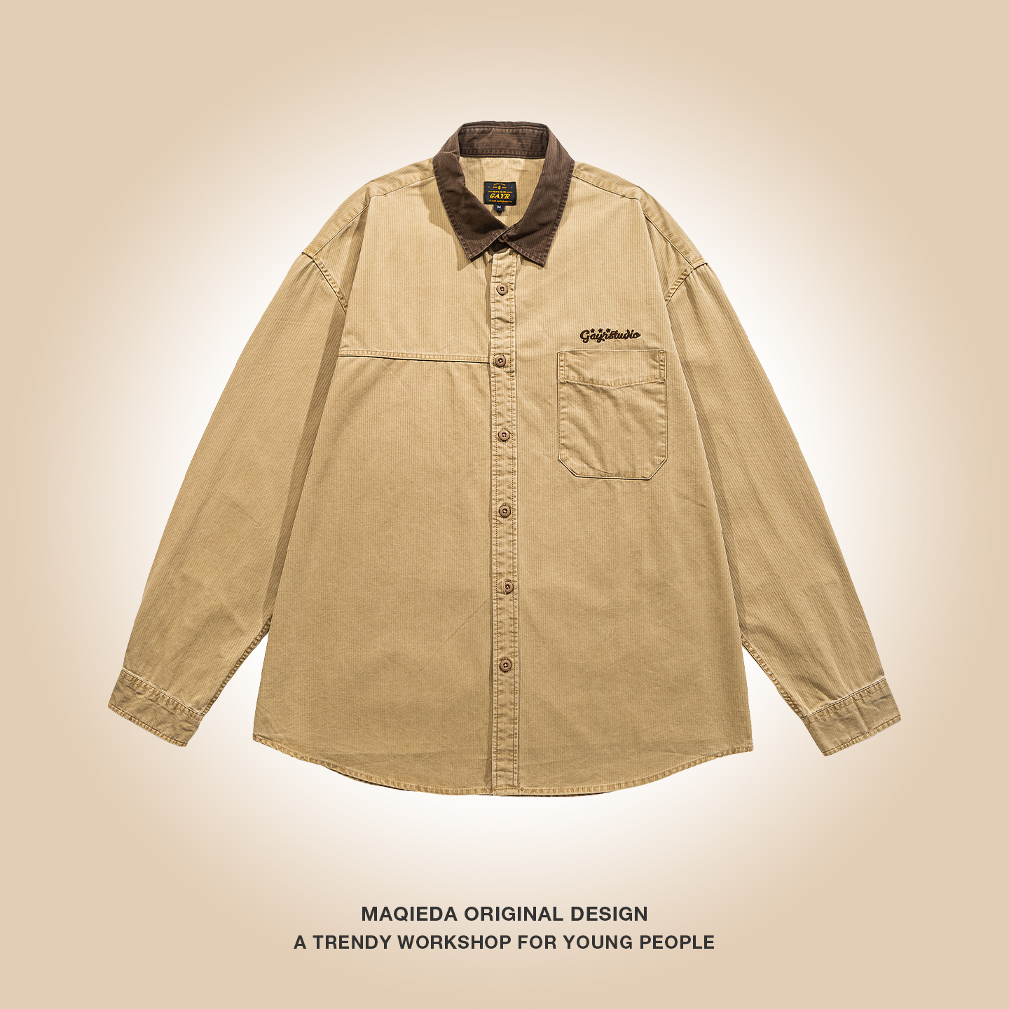 马切达秋季复古纯棉男士长袖衬衫