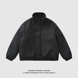 宽松外套潮 男款 马切达冬季 立领复古纯色棉衣轻薄痞帅保暖棉服美式