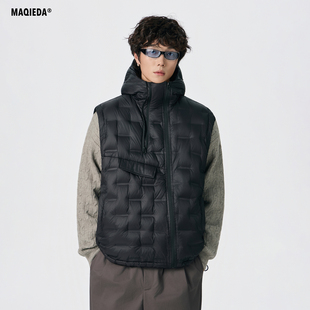 马切达冬季双拉链户外高领连帽羽绒马甲男款美式复古潮牌羽绒服
