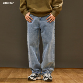 男女同款 直筒日系宽松裤 浅色水洗牛仔裤 休闲长裤 子潮 百男士 春季