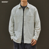 经典 条纹百搭衬衫 纯棉日系休闲长袖 马切达男生秋季 男士 帅气衬衣潮