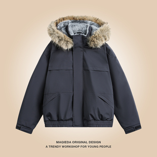 美式 冬季 派克羽绒服痞帅短款 工装 外套潮牌 户外保暖可拆卸连帽男士