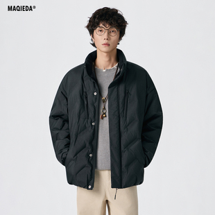 马切达冬季男生纯色立领百搭羽绒服男女同款立领外套美式情侣冬装