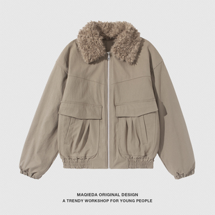 复古宽松棉袄 休闲棉衣工装 马切达通勤可拆卸羊羔毛领棉服男款 冬季