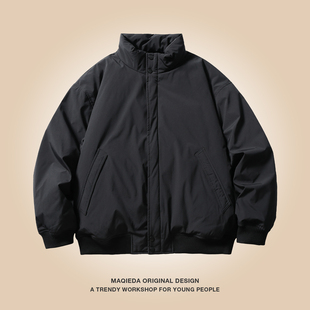 立领飞行员男士 美式 痞帅外套90白鸭绒纯色羽绒服 潮牌冬季 2025新款