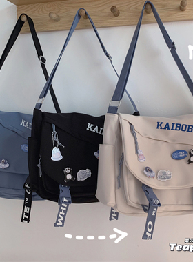 日系工装港风斜挎包女ulzzang韩国ins学生大容量原宿单肩邮差包男