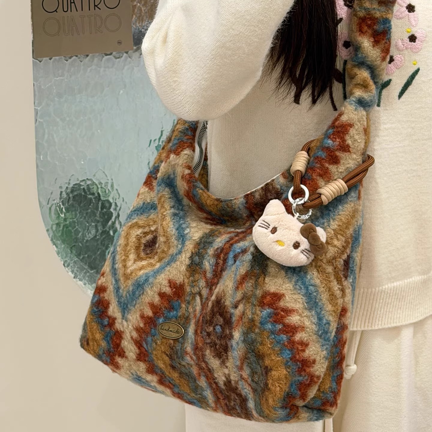 费尔岛毛绒绒包包女 ins风复古休闲羊羔毛托特包大容量单肩斜挎包