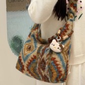 费尔岛毛绒绒包包女 ins风复古休闲羊羔毛托特包大容量单肩斜挎包