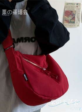 日系ins风休闲百搭帆布包斜挎包包女 大学生上课通勤大容量饺子包