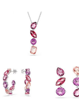 粉色水晶镶钻项链耳环多件套