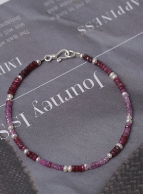 小北羊原创设计天然印度红宝石珍珠手链闪亮极细小众饰品轻奢手串