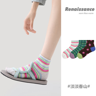 撞色条纹透气低帮浅口船袜 时尚 Renaissance袜子女短袜春夏季 新款