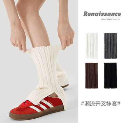 Renaissance黑色喇叭袜套女jk小腿袜修饰腿型堆堆袜腿套秋冬保暖