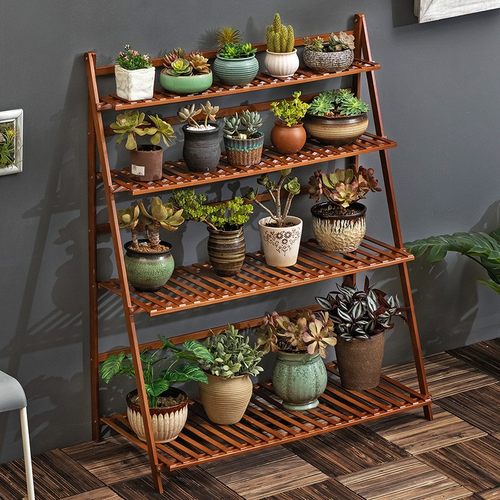 花架实木质客厅落地式置物阳台室外多肉花店新中式窗台摆件花盆架