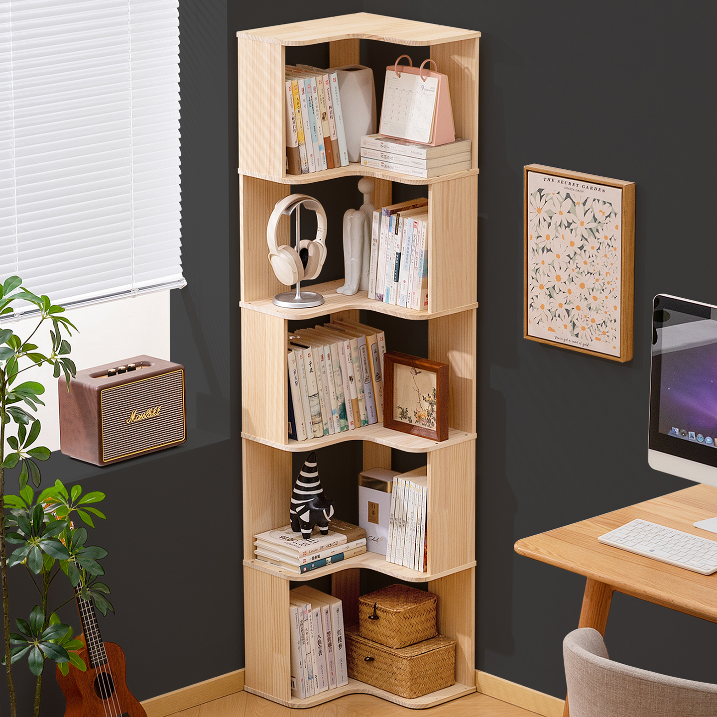 实木转角书架墙角置物架家用书柜