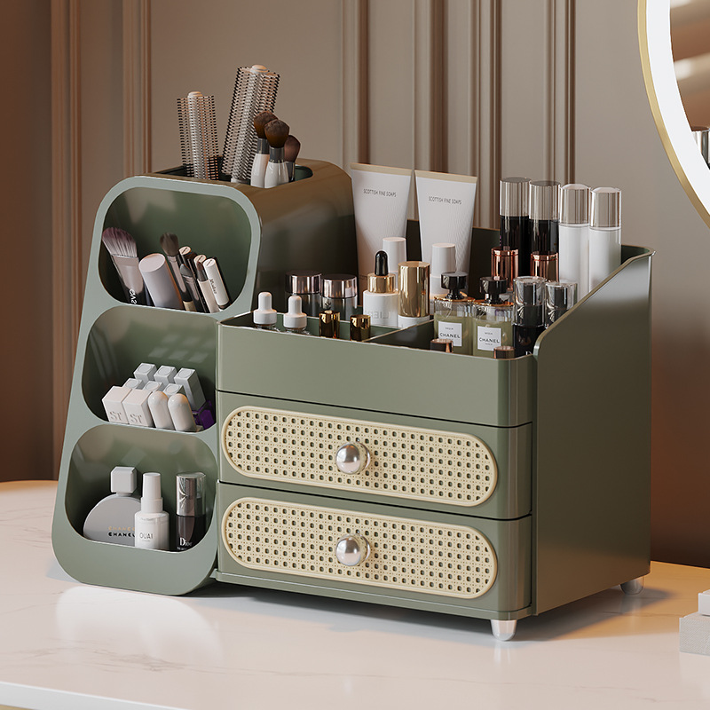 化妆品收纳盒桌面香水口红整理收纳架护肤品化妆刷笔筒分格梳妆台