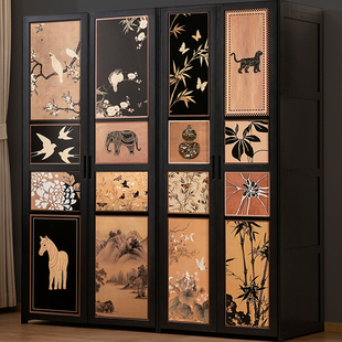 中古风家用翻门卧室衣柜轻奢省空间多功能柜储物柜斗柜一体收纳柜