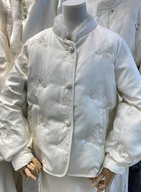 反季清仓捡漏！新中式刺绣提花重工艺拼水貂毛羽绒服女冬装外套