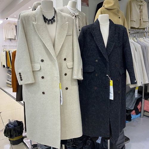 2025年冬季新款西装领双面羊毛大衣女双排扣过膝长款羊绒外套