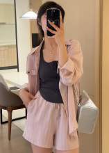 防晒衬衣套装女夏季新款薄款开衫外搭吊带背心短裤时尚三件套