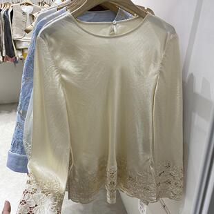 流光溢彩小衫新中式国风精致花朵镂空上衣刺绣醋酸修身显瘦衬衣女