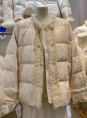新中式国风高品质羽绒服水貂毛蕾丝拼接冬新款刺绣洋气保暖短款女