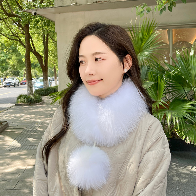 真狐狸毛围巾女秋冬短款毛球吸扣毛毛围脖单卖皮草脖套百搭毛领子